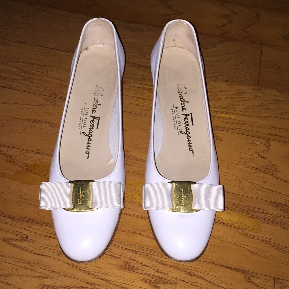 Ferragamo white flats